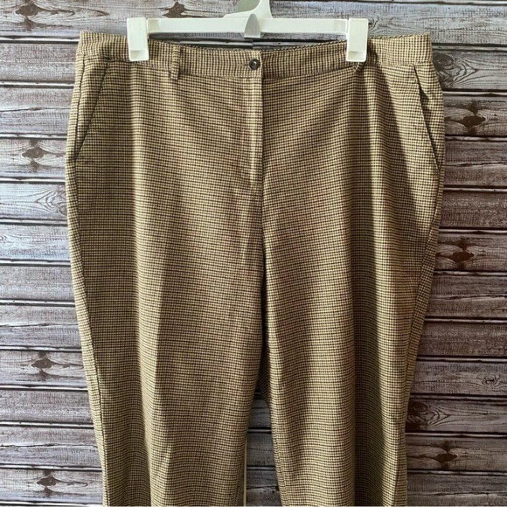 LL Bean Women's Classic Fit Pants Size 20 Regular Tab Brown Houndstooth Pockets
